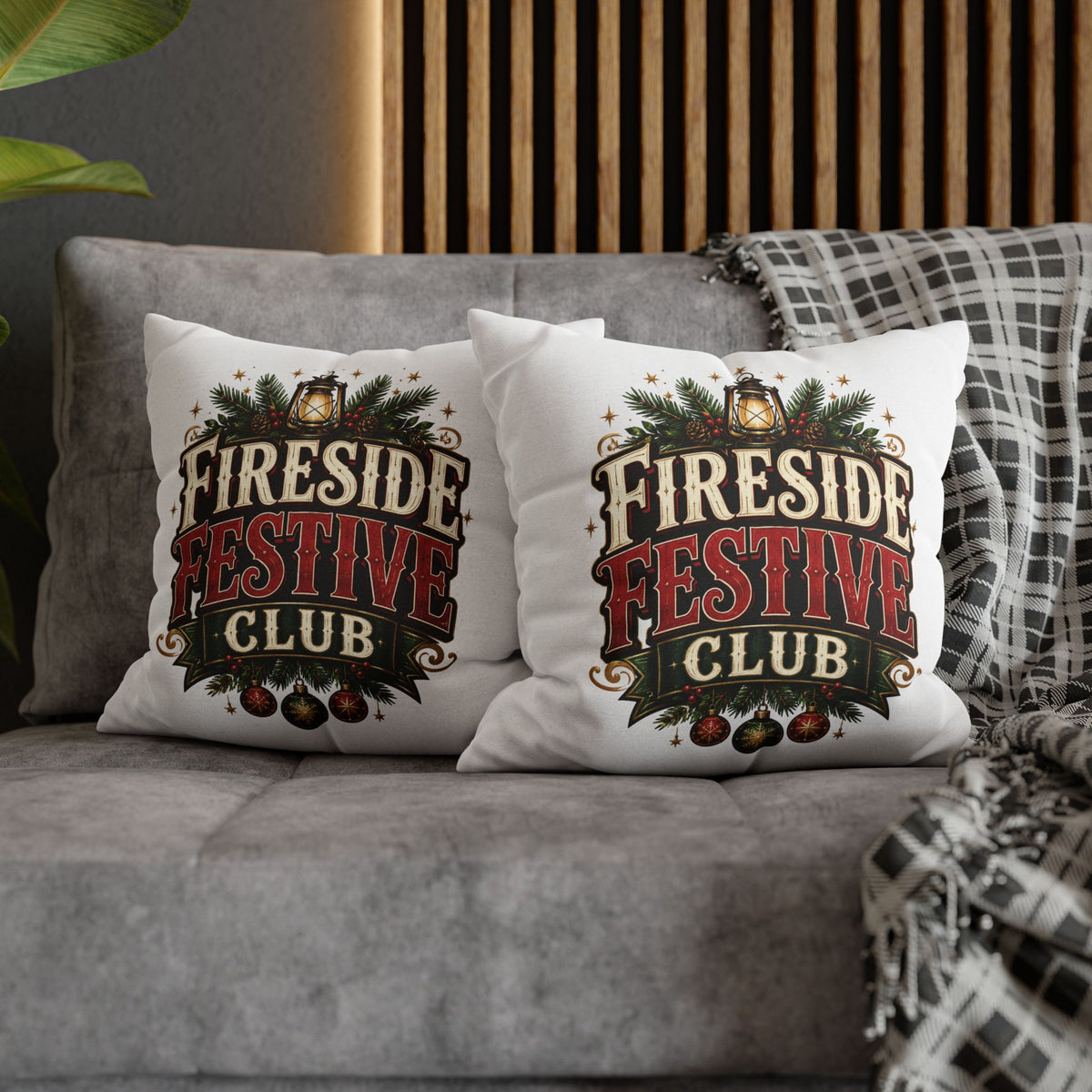 Christmas Fireside Festive Club Holiday Throw Pillowcase