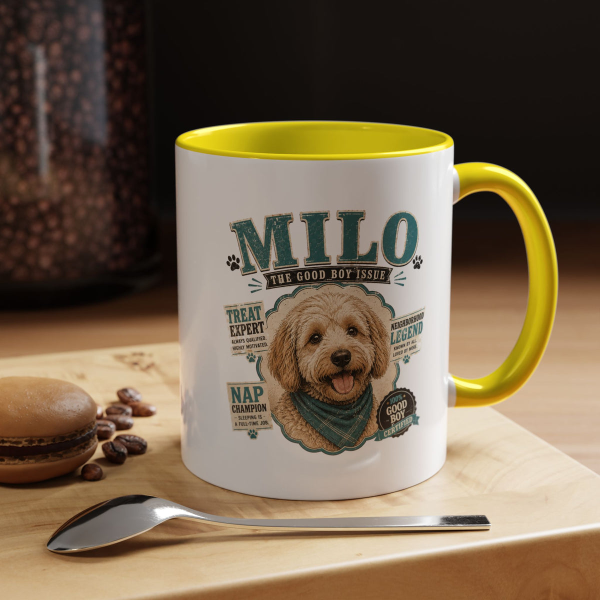 Milo Bailey Dog Dad Mom Personalized Dog Mug — "Milo The Good Boy" Accent Coffee Mug