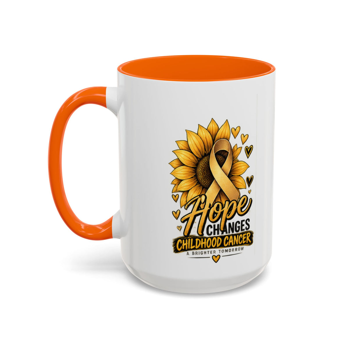 Hope Changes Childhood Cancer Mug – Gold Ribbon Sunflower Accent Coffee Cup (11/15oz)