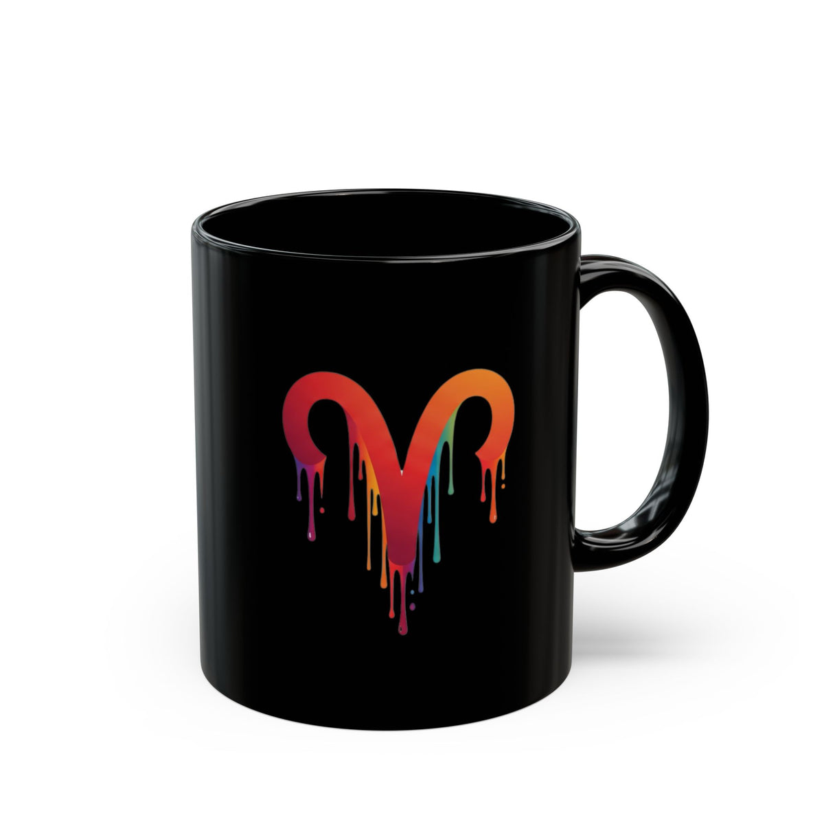 Aries Zodiac Rainbow Drip Heart Mug — Colorful Melting Heart Coffee Cup