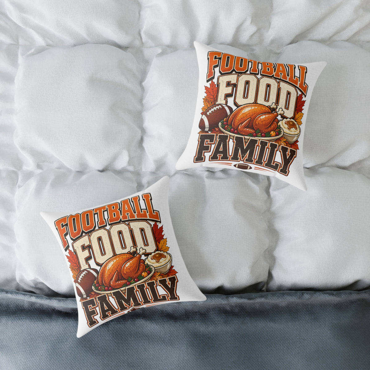 Thanksgiving Football Food Family Pillow — Game Day Thanksgiving Throw Pillow