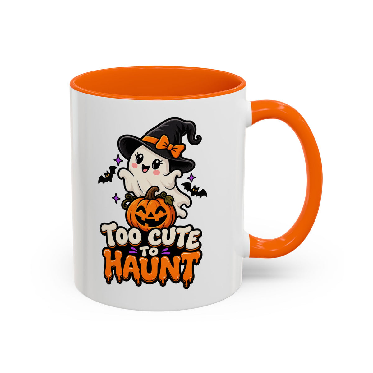 Halloween Coffee Mug - 'Too Cute to Haunt' Ghost Pumpkin Accent Mug