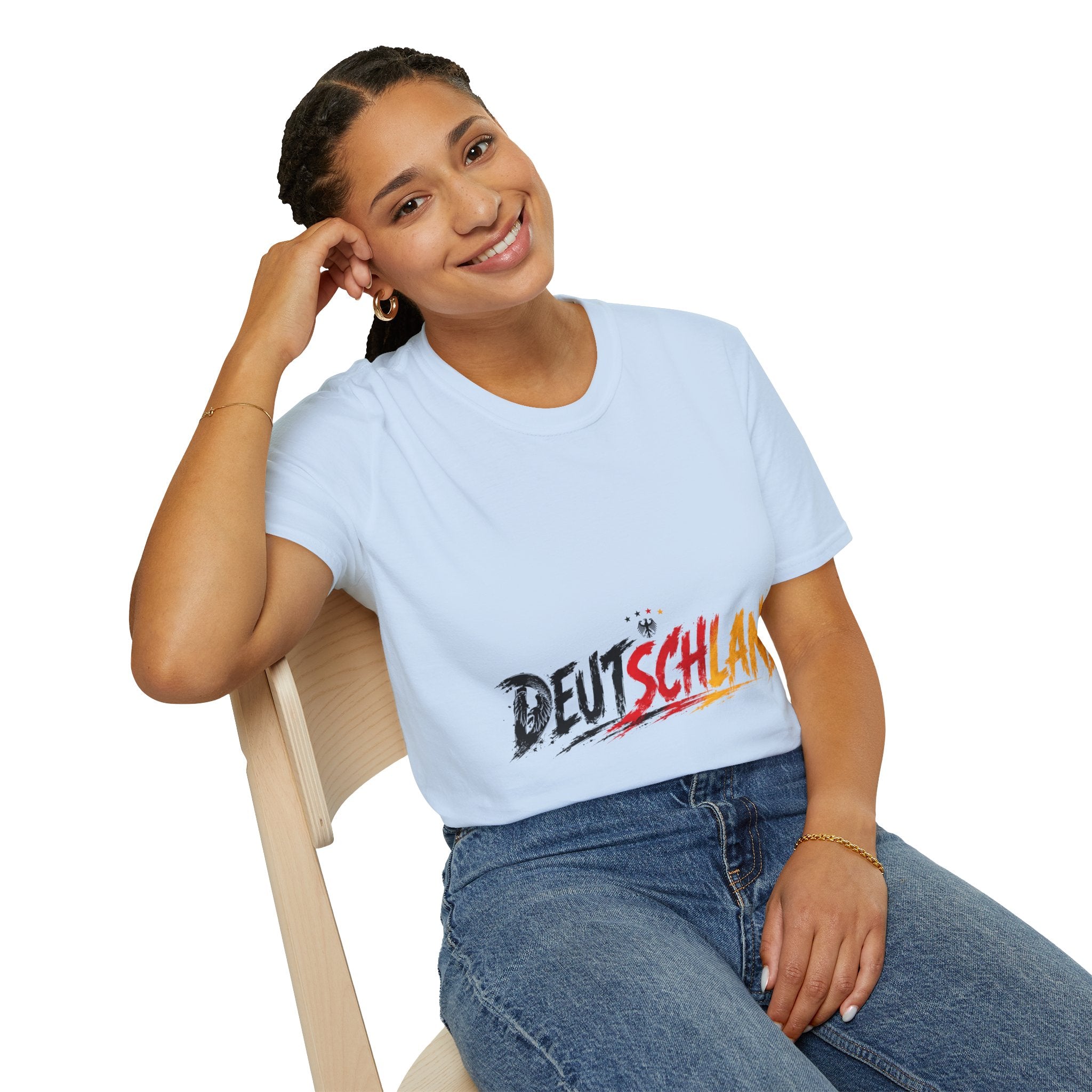 Germany Deutschland Football T-Shirt — Deutschland Script with German Flag Brushstroke
