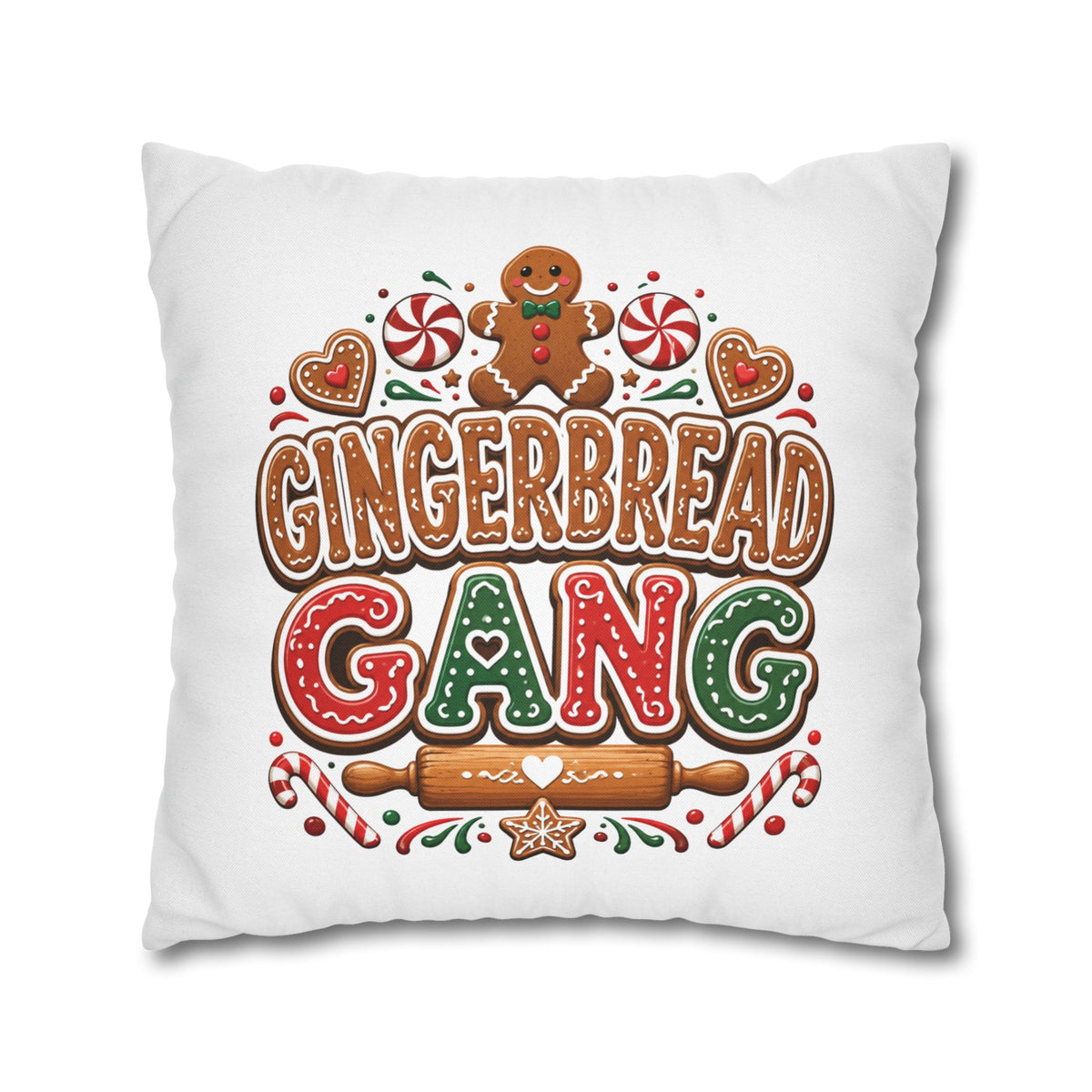Christmas Gingerbread Gang Holiday Pillowcase — Festive Christmas Decorative Throw Pillow Cover
