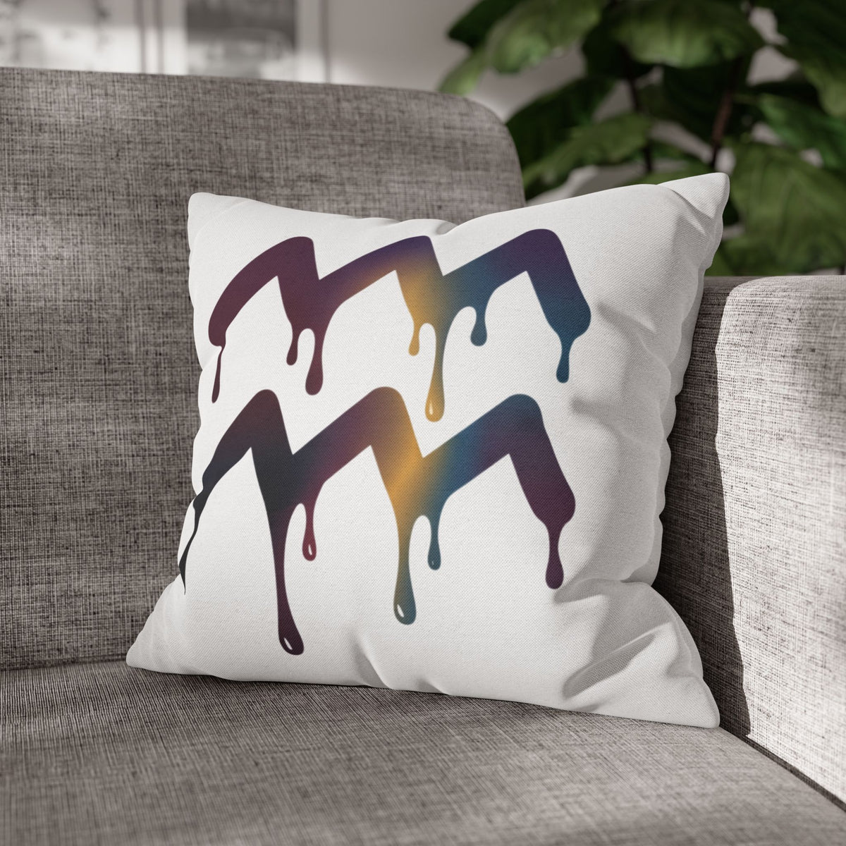 Dripping Aquarius Symbol Pillowcase — Zodiac Decorative Throw Pillow Cover