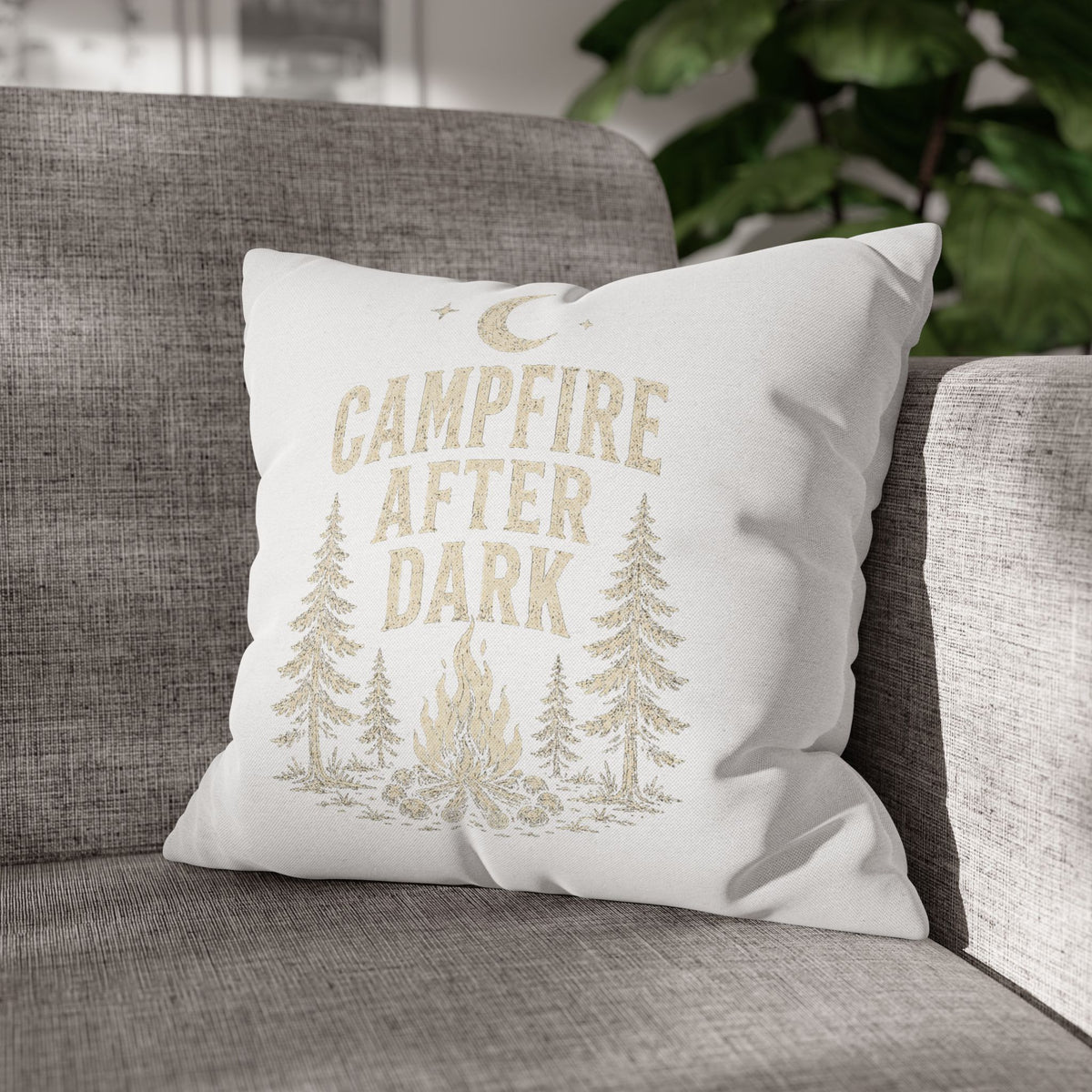 Campfire After Dark Decorative Pillowcase Milo Bailey Dog Dad Mom — Cozy Rustic Camping Throw Pillow