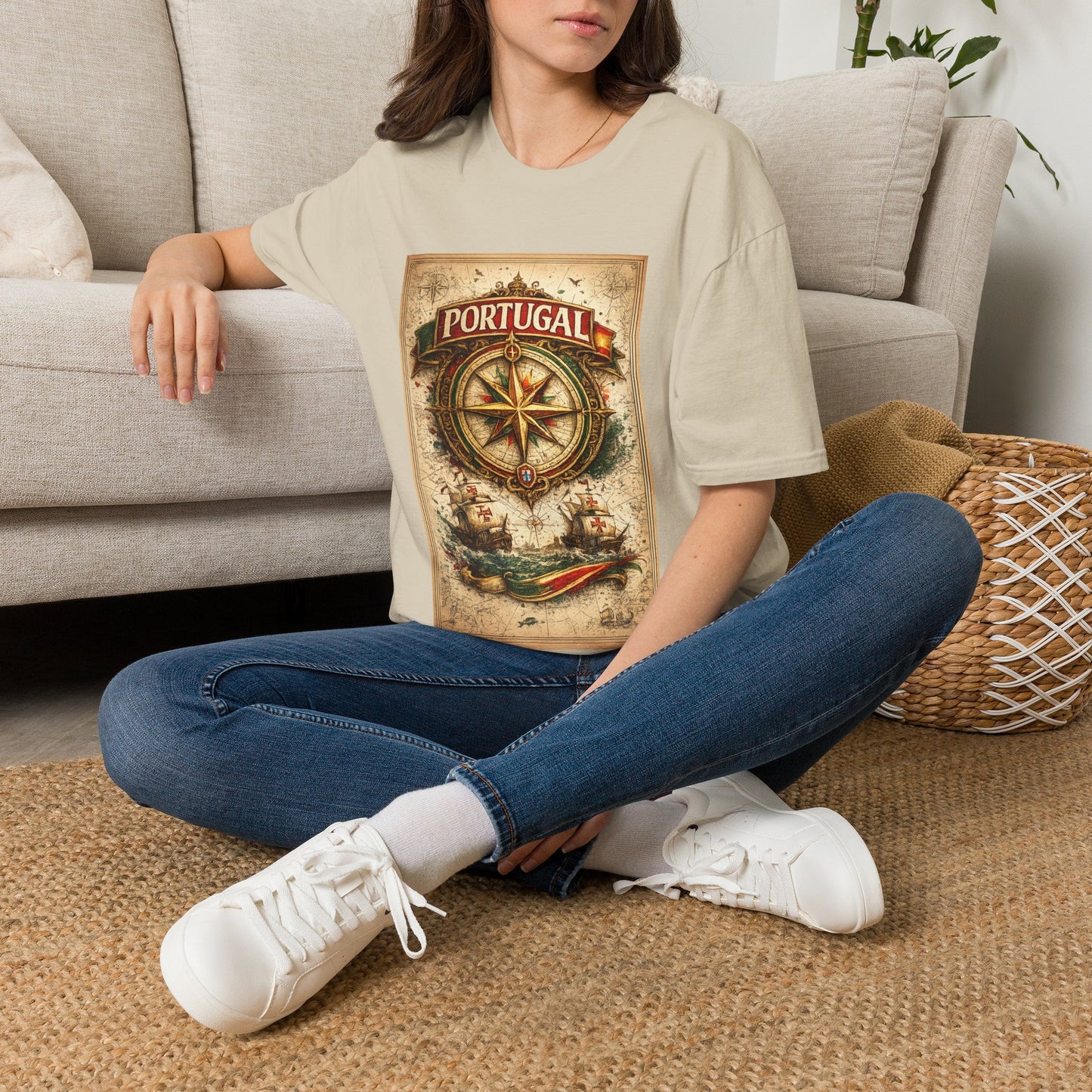 Portugal Compass T‑Shirt — Vintage Nautical Travel Tee