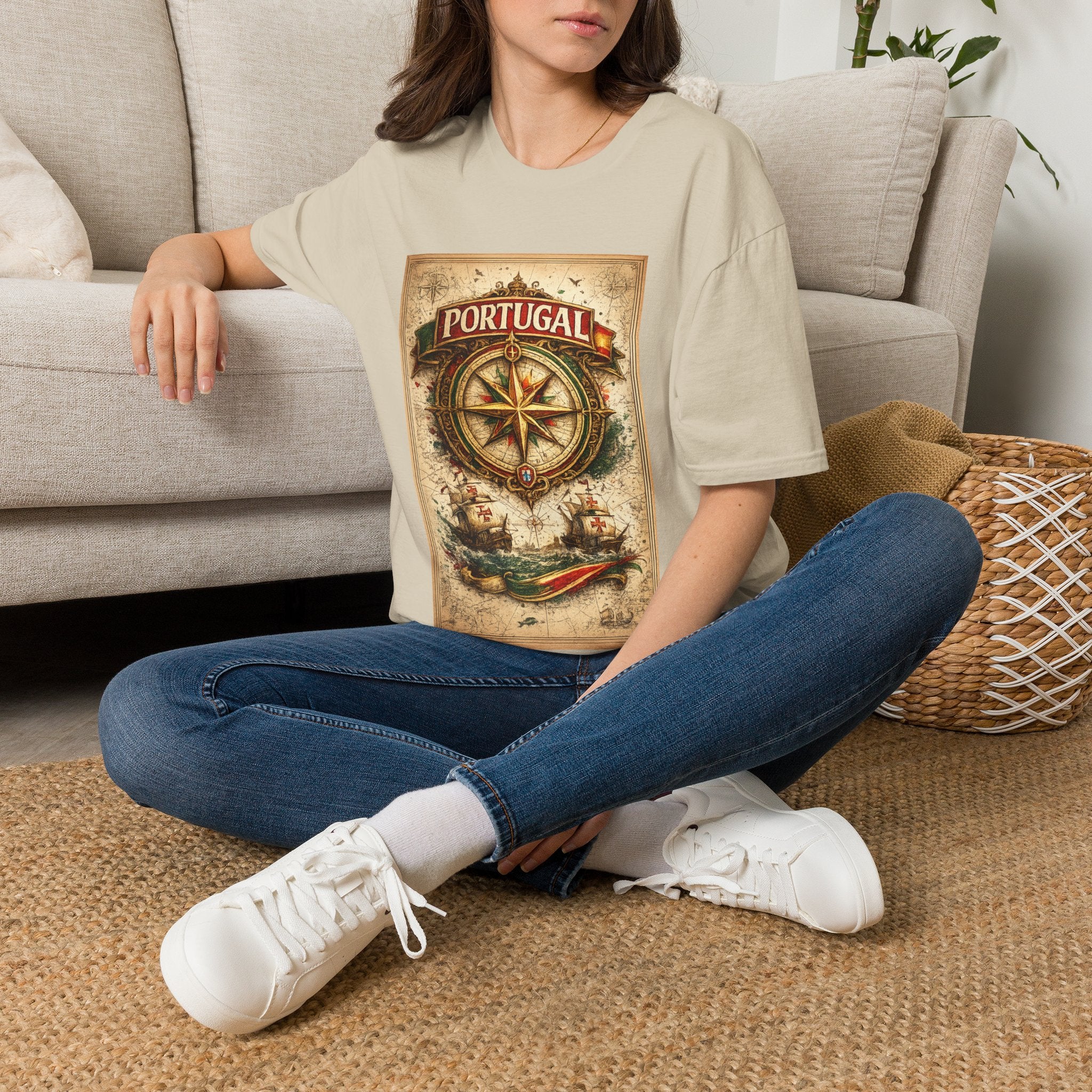 Portugal Compass T‑Shirt — Vintage Nautical Travel Tee