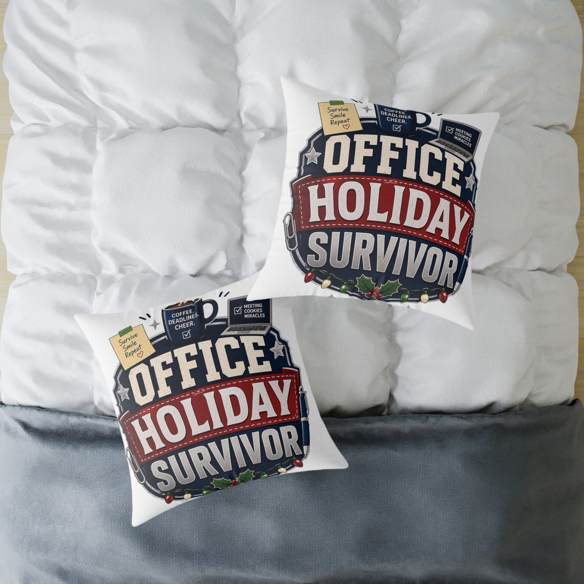 Modern Day Christmas Office Holiday Survivor Pillow