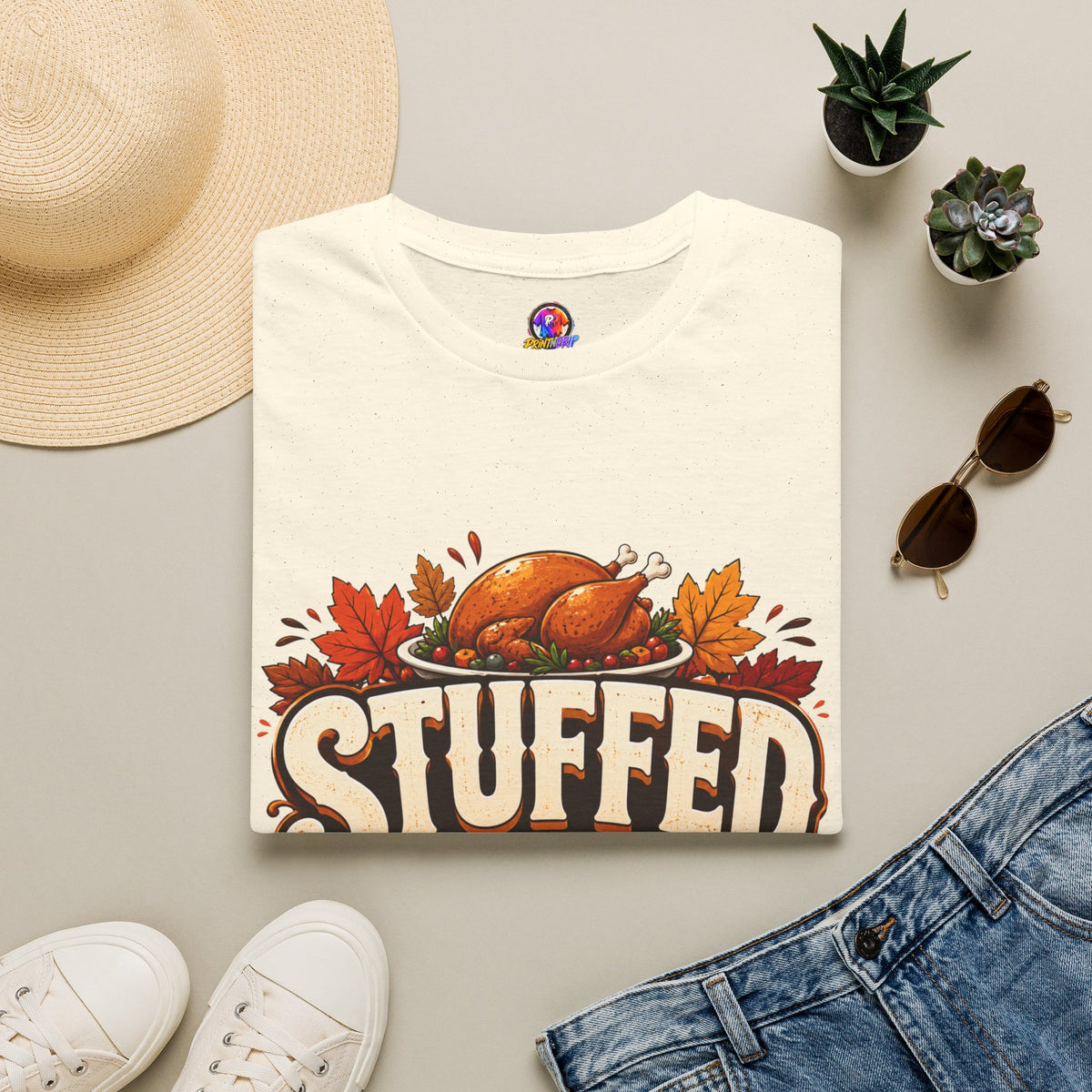 Thanksgiving T-Shirt — "Stuffed and Thankful" Turkey Design