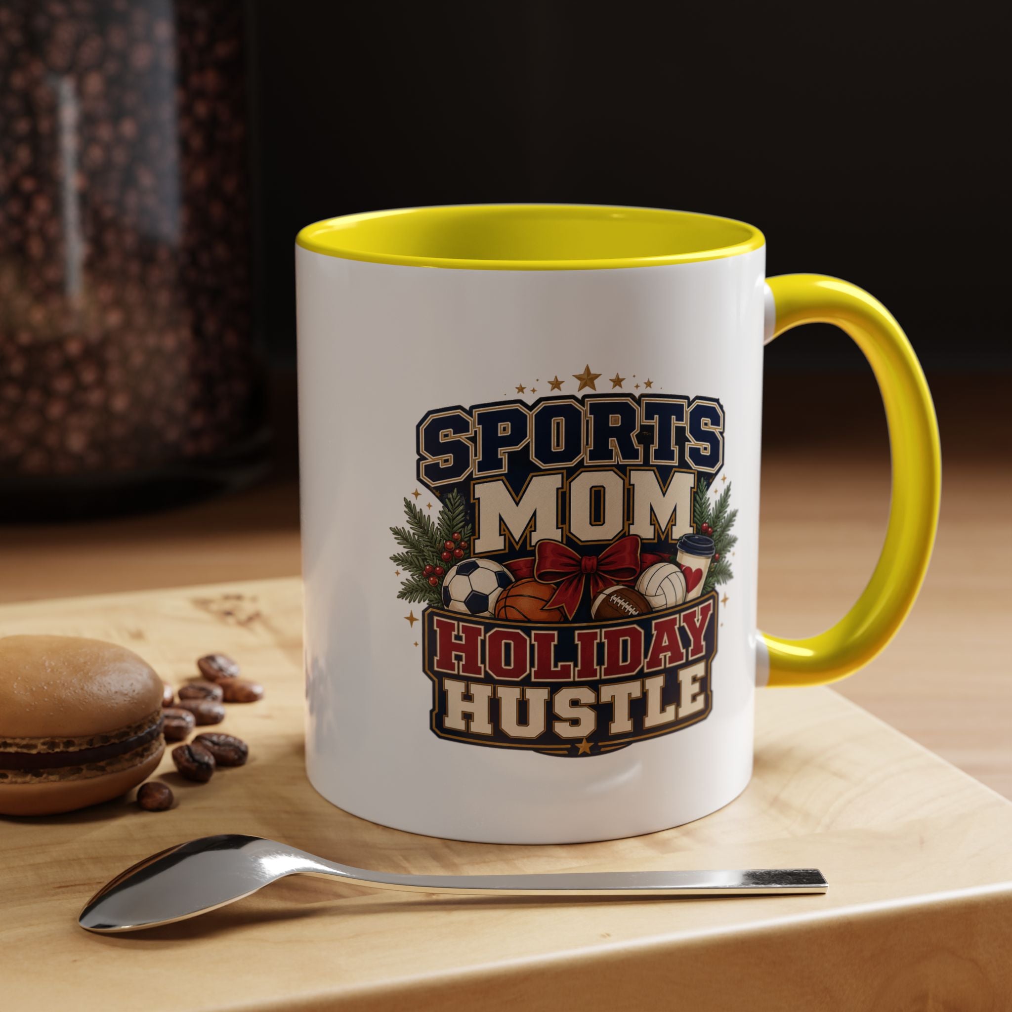 Modern Day Christmas Sports Mom Holiday Hustle Accent Coffee Mug – Christmas Sports Mom Gift