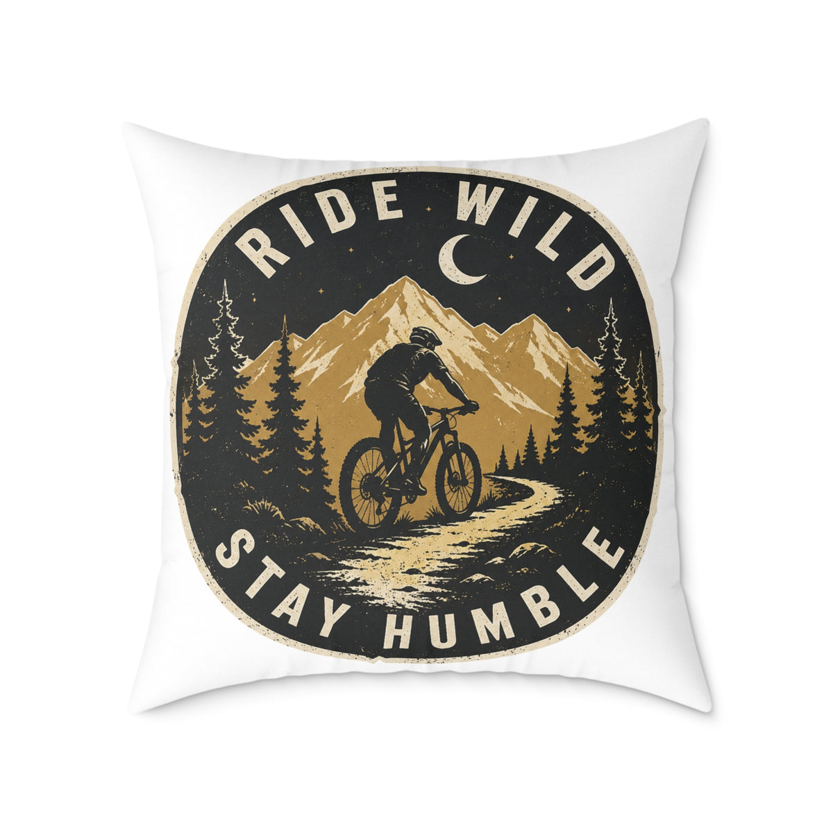 Ride Wild Stay Humble Mountain Bike Pillow  Milo Bailey Dog Dad Mom — Outdoor Cycling Adventure Throw Pillow