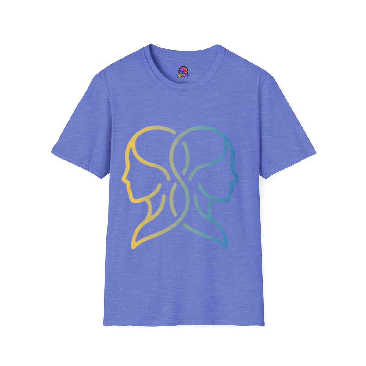 Twin Profile Line Art T‑Shirt — Gradient Sisterhood Outline Tee