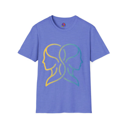 Twin Profile Line Art T‑Shirt — Gradient Sisterhood Outline Tee