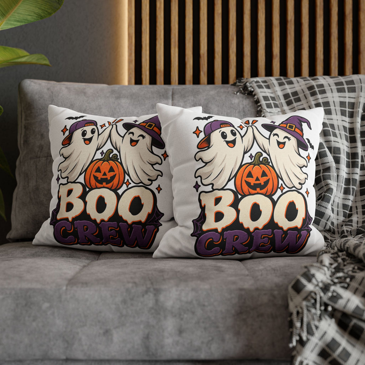 Halloween Boo Crew Pillowcase — Cute Ghost Pumpkin Decorative Throw Pillow Cover