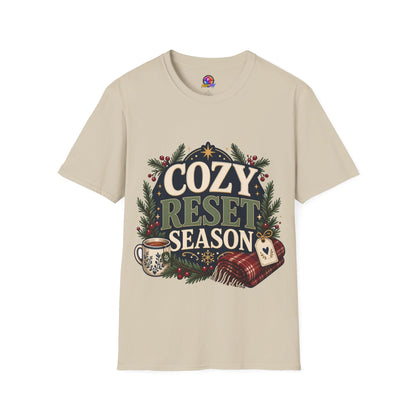 Cozy Reset Season T‑Shirt — Holiday Cozy Cabin Graphic Tee