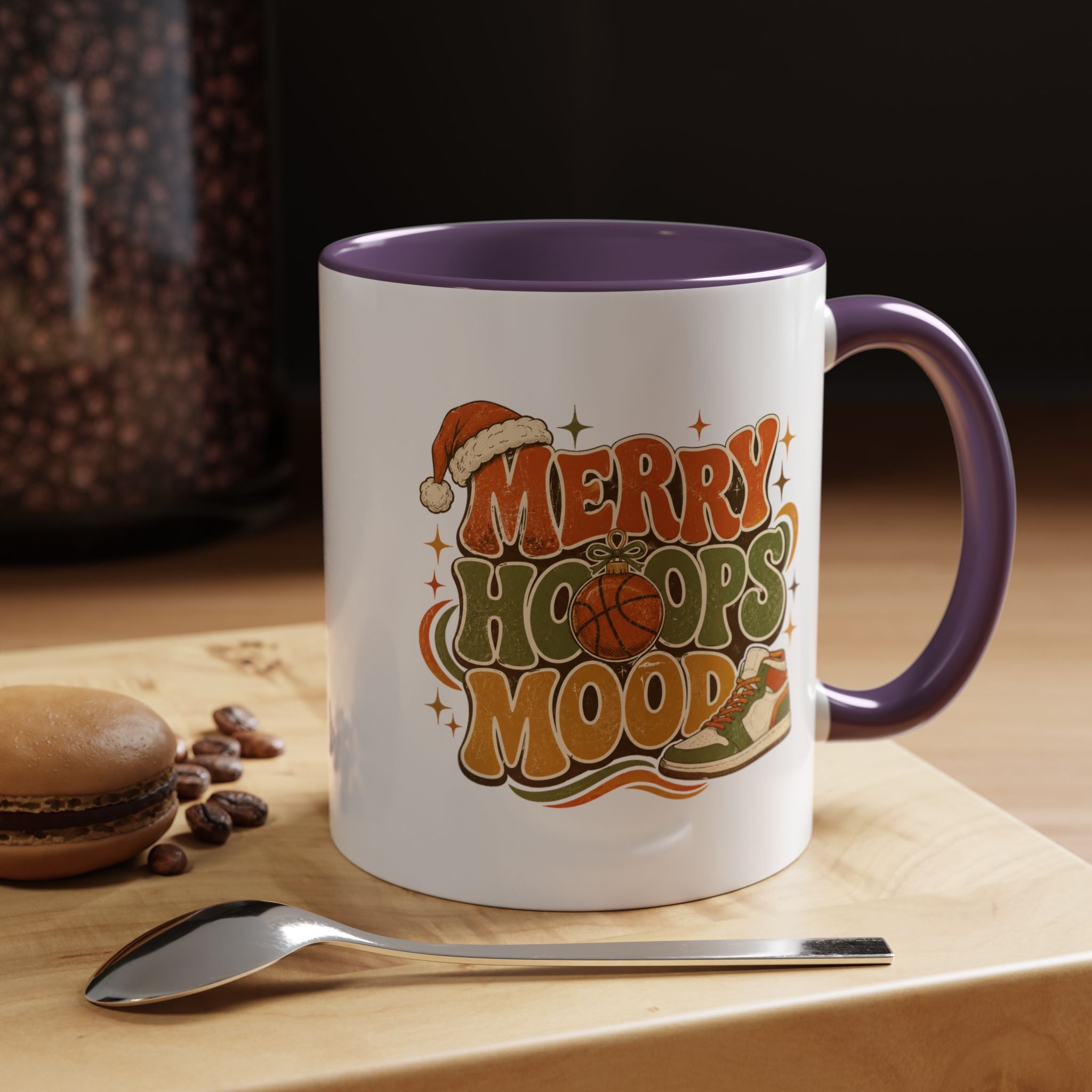 Modern Day Christmas Merry Hoops Mood Accent Coffee Mug — Retro Basketball Christmas Design