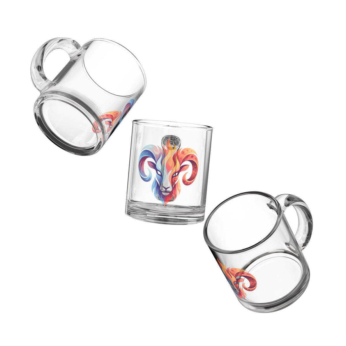 Aries Colorful Ram Glass Mug — 10oz Zodiac/Aries Coffee Cup