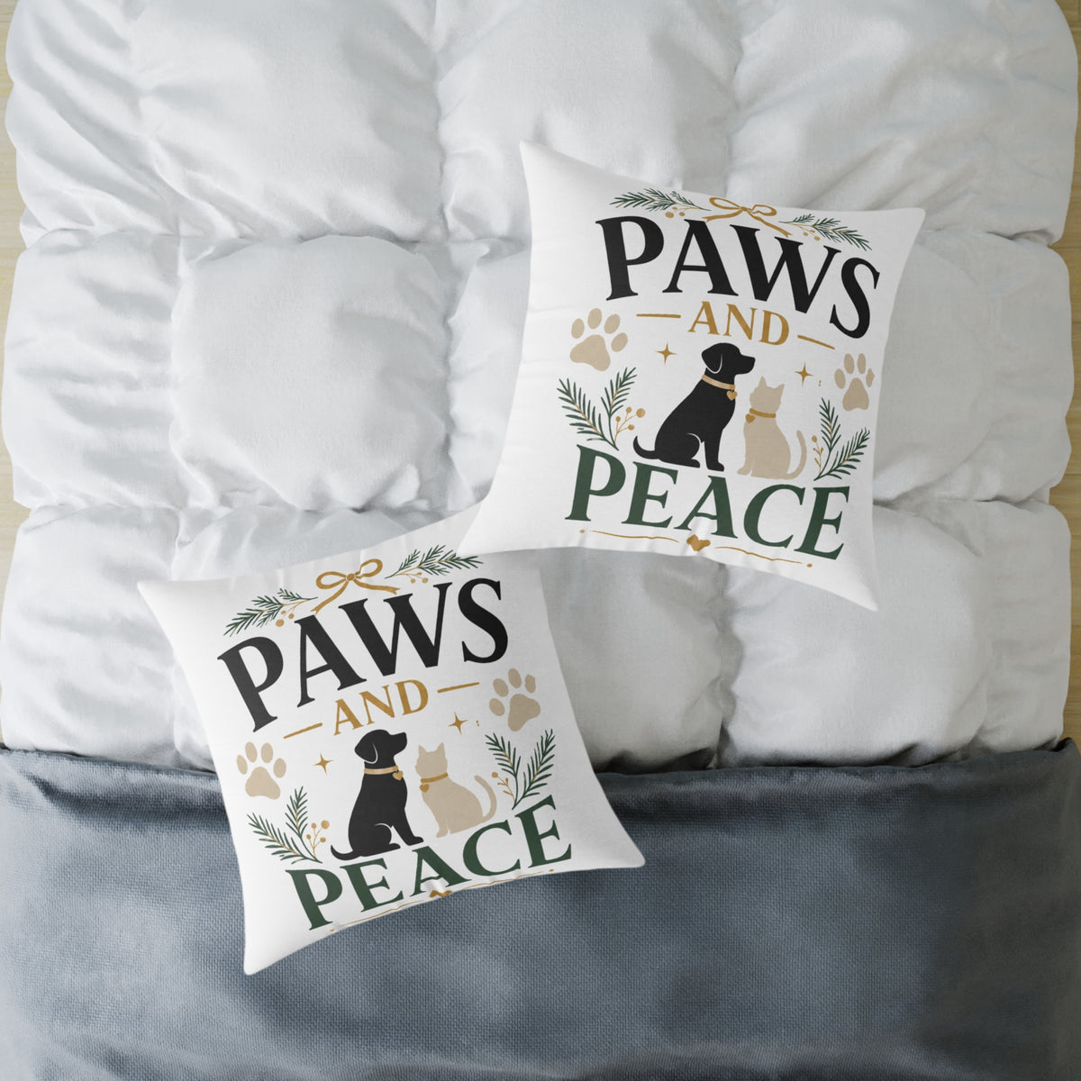 Christmas Paws and Peace Holiday Throw Pillow — Dog & Cat Christmas Decorative Cushion