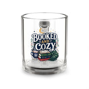 Modern Day Christmas Glass Mug - "Booked and Cozy" Illustrated Reading Mug, 10oz