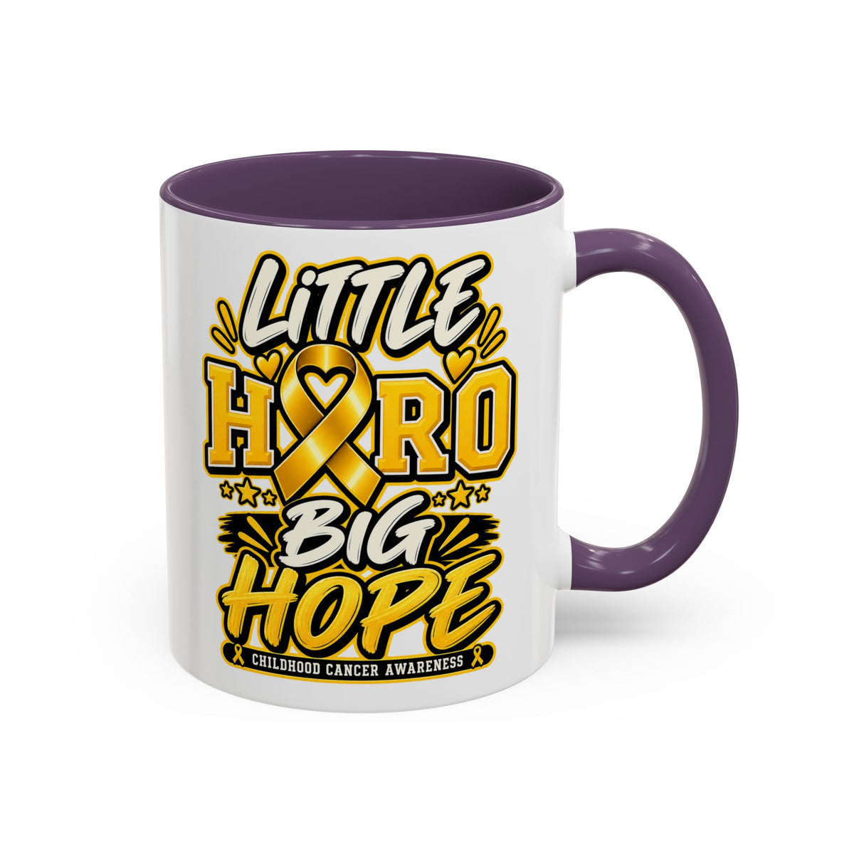 Little Hero Big Hope Coffee Mug — Childhood Cancer Awareness Accent Mug (11/15 oz)