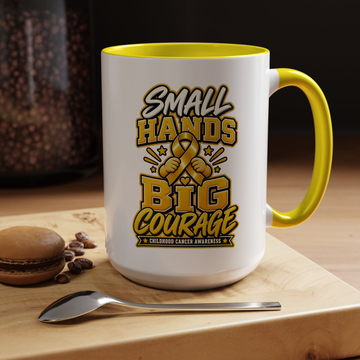 Coffee Mug - "Small Hands Big Courage" Childhood Cancer Awareness Accent Mug