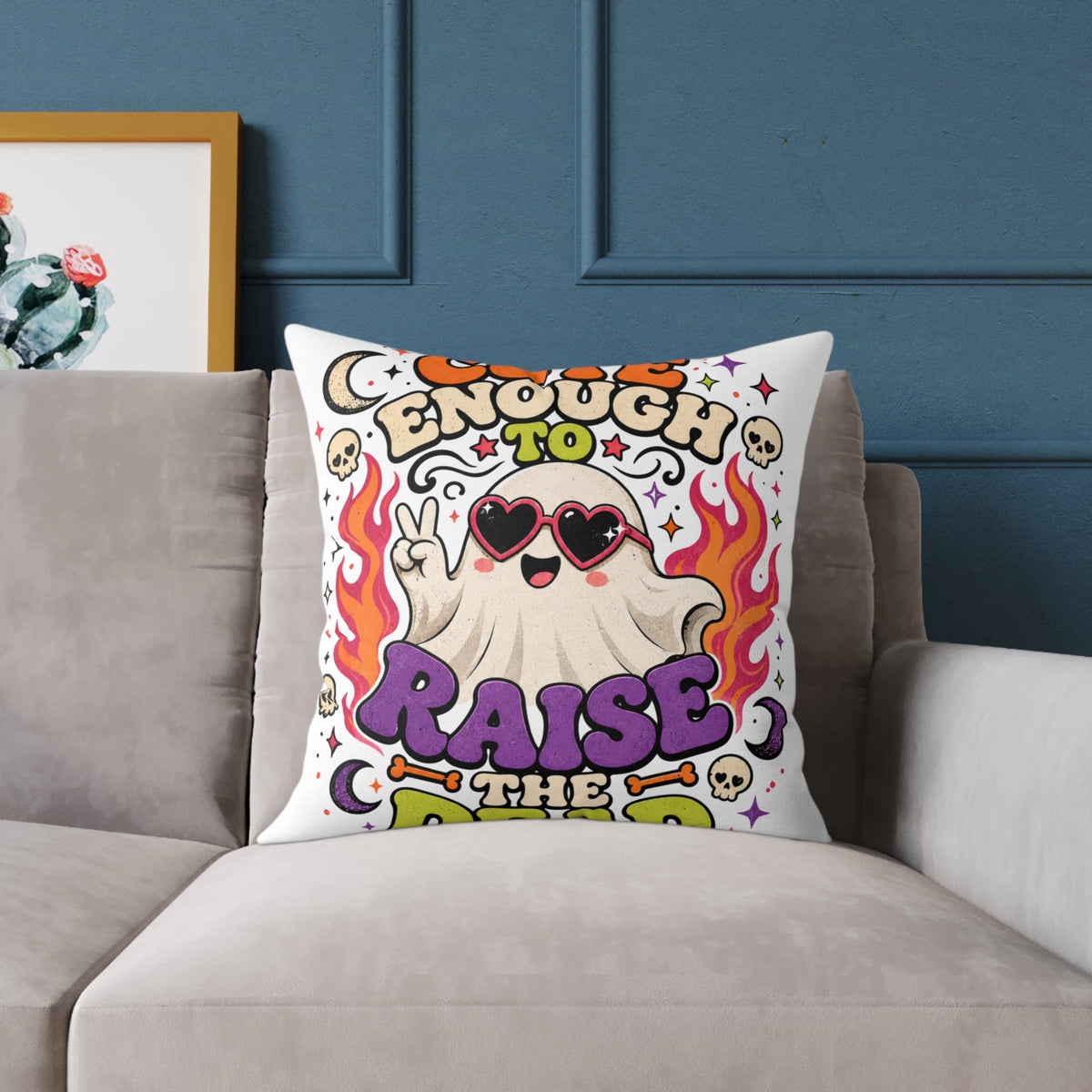 Halloween Pillow — 'Enough to Raise the Dead' Retro Ghost Decorative Throw Pillow