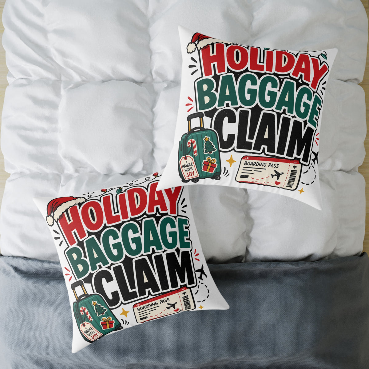 Modern Day Christmas Holiday Baggage Claim Square Poly Canvas Pillow