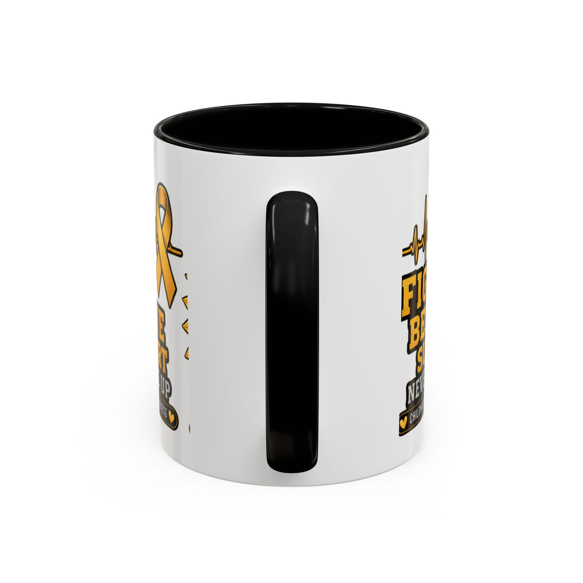 Childhood Cancer Awareness Accent Coffee Mug — "Fight Believe Support" 11/15oz