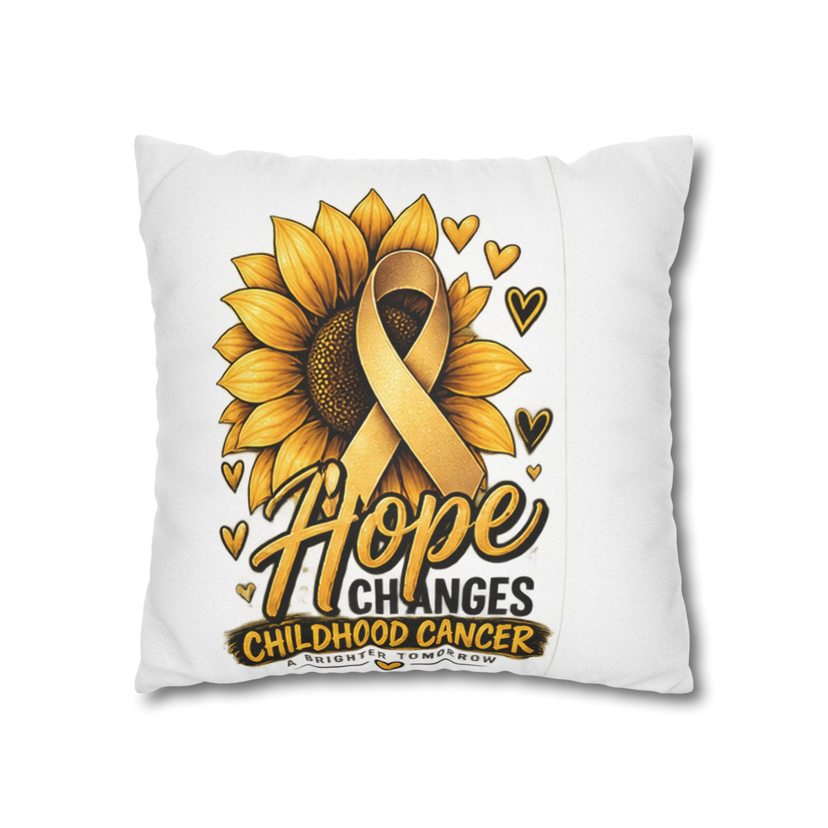 Childhood Cancer Awareness Pillow — "Hope Changes Childhood Cancer" Sunflower Ribbon Cushion