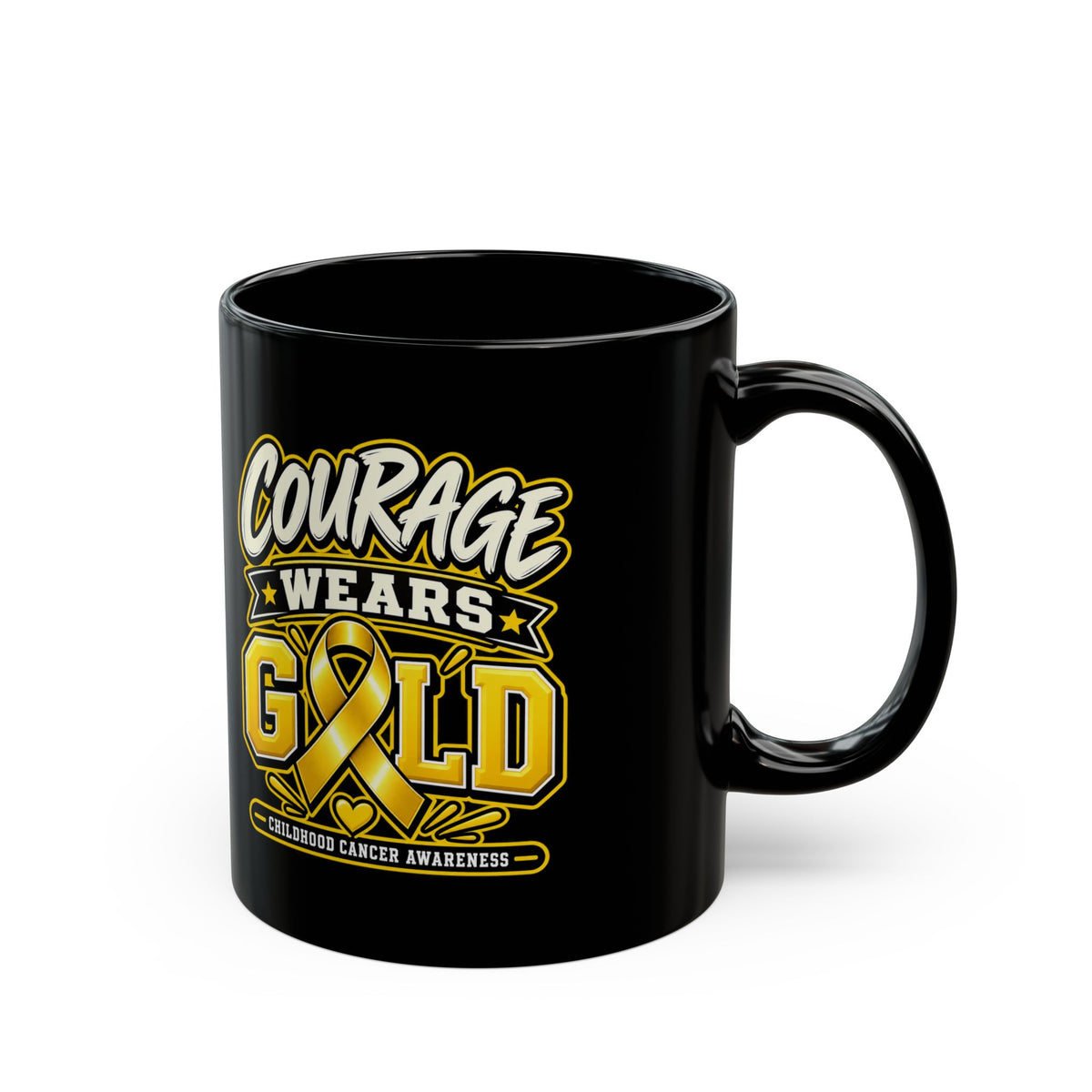 Courage Wears Gold Childhood Cancer Awareness Black Mug (11oz, 15oz)