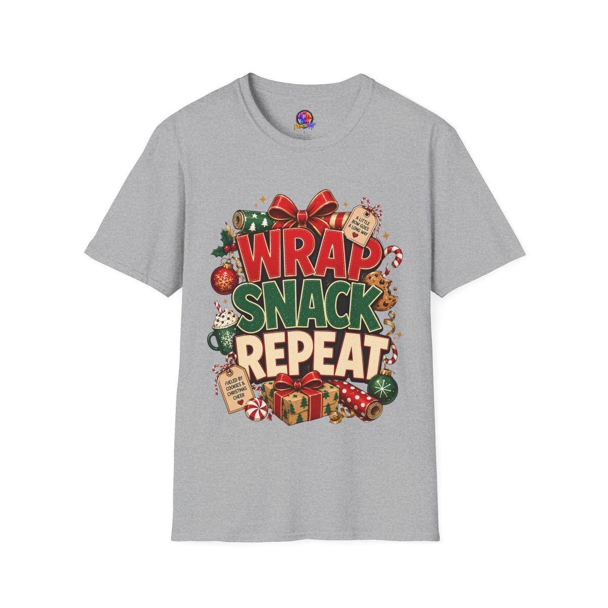 T-Shirt — "Wrap Snack Repeat" Christmas Graphic Tee