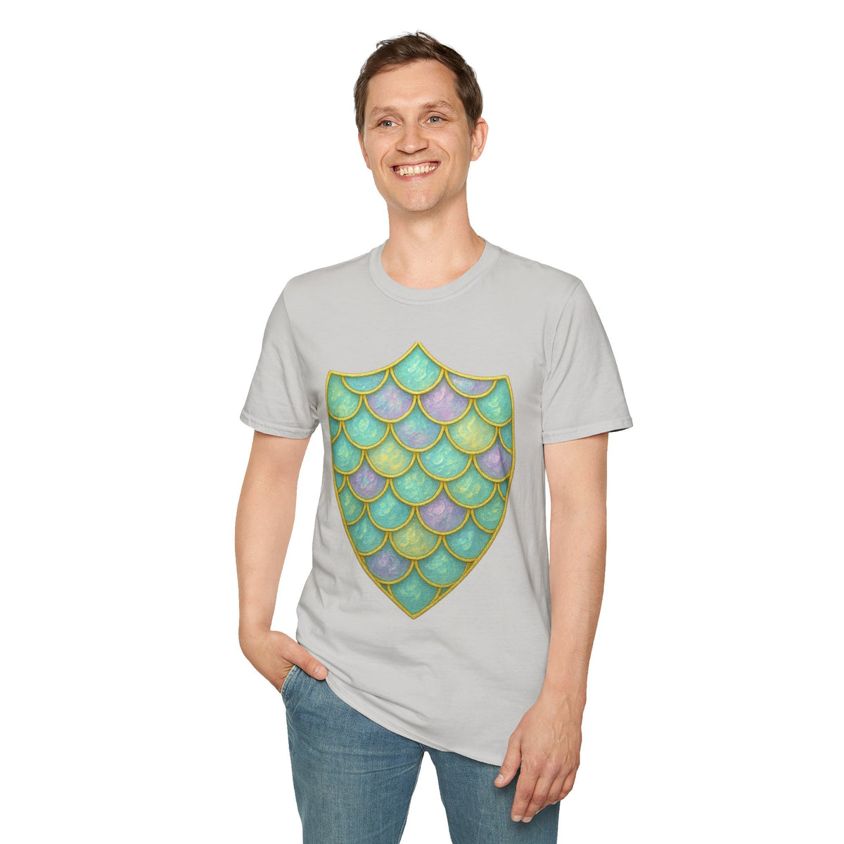 Mermaid Scale Shield T-Shirt — Iridescent Aquamarine Graphic Tee - Trending Now - September 2026