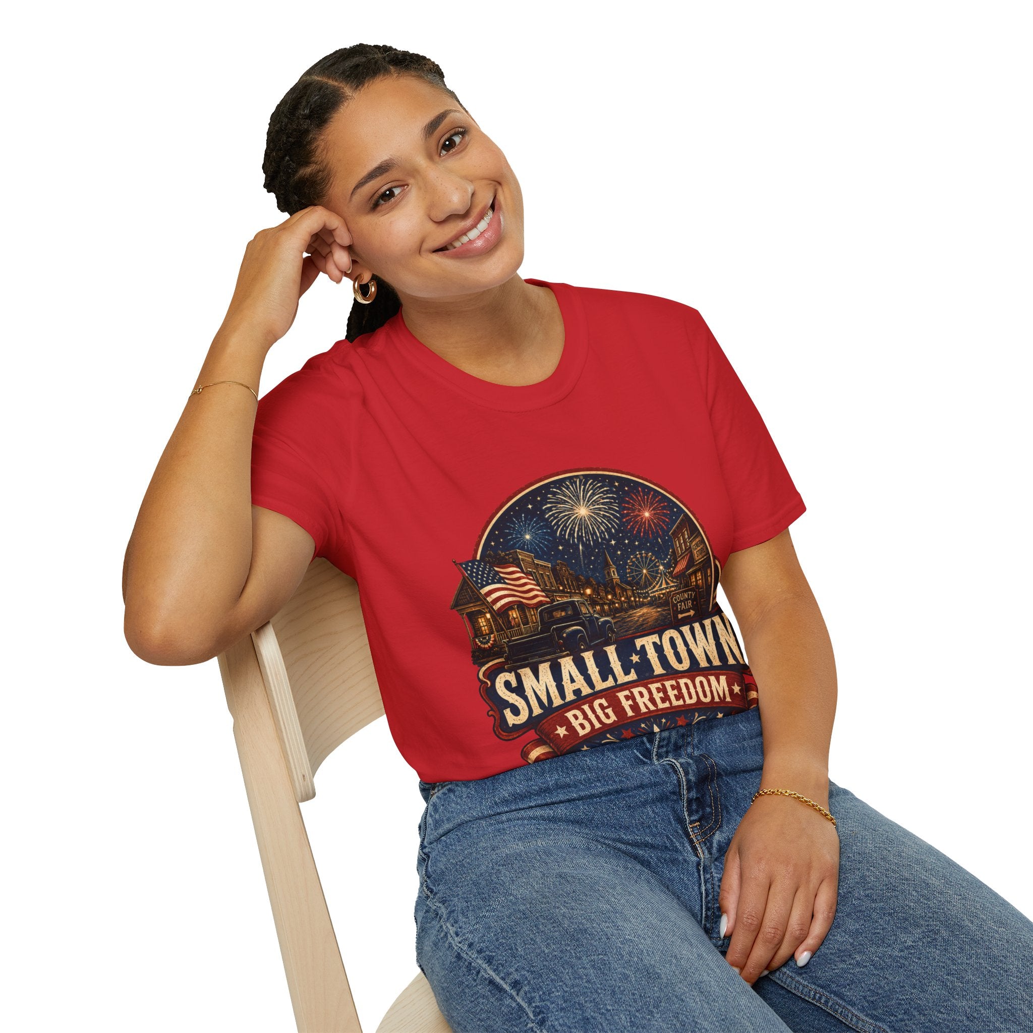 Small Town Big Freedom T-Shirt — Patriotic 4th of July Fireworks Tee