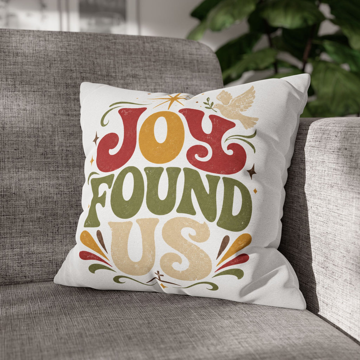 Christmas Joy Found Us Decorative Pillowcase — Retro Holiday Cushion Cover