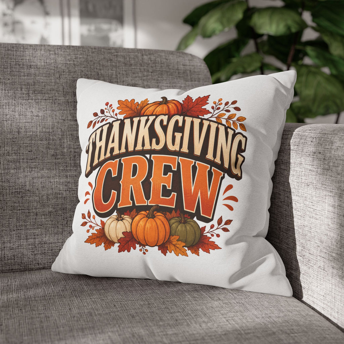 Thanksgiving Crew Decorative Pillow Cover — Fall Pumpkin Accent Pillowcase