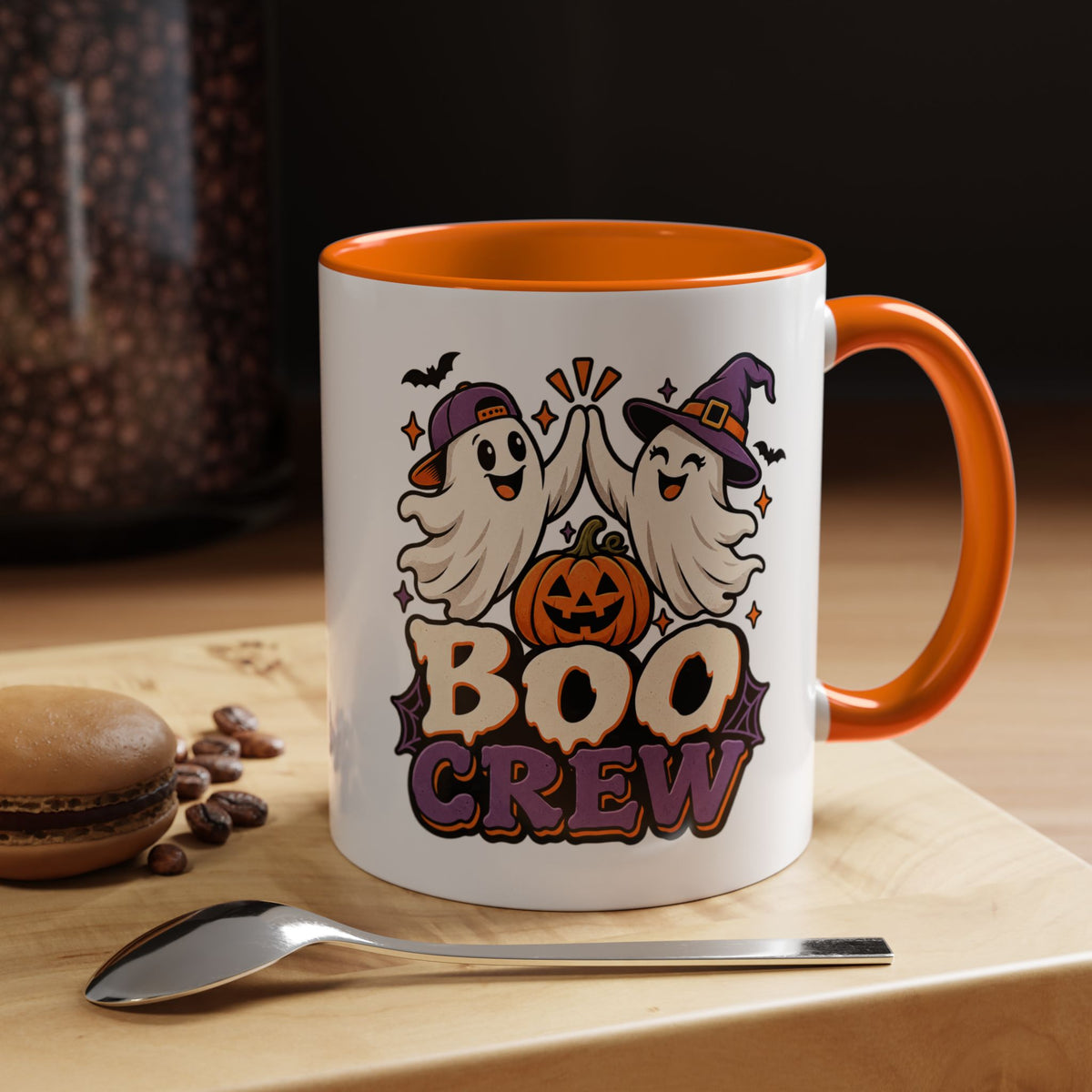 Boo Crew Halloween Accent Coffee Mug — Cute Ghosts & Jack-O'-Lantern Design (11/15 oz)