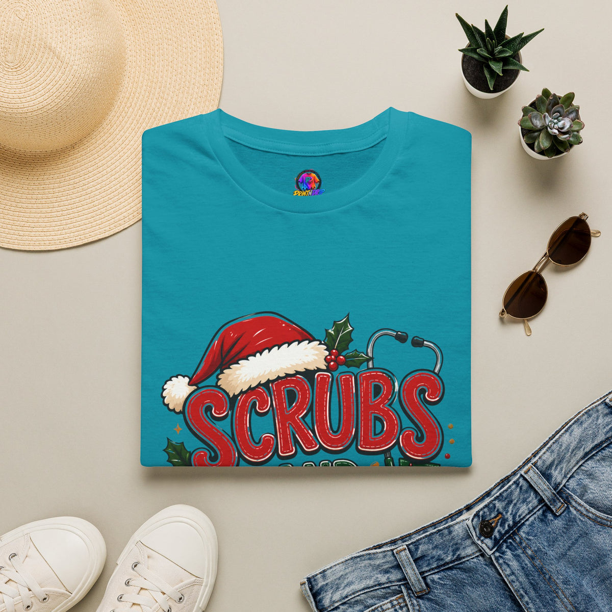 Scrubs and Santa Christmas Tee — Funny Nurse Holiday T-Shirt