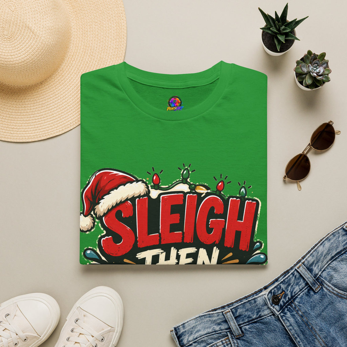 Sleigh Then Sweat T-Shirt — Funny Christmas Gym Holiday Tee