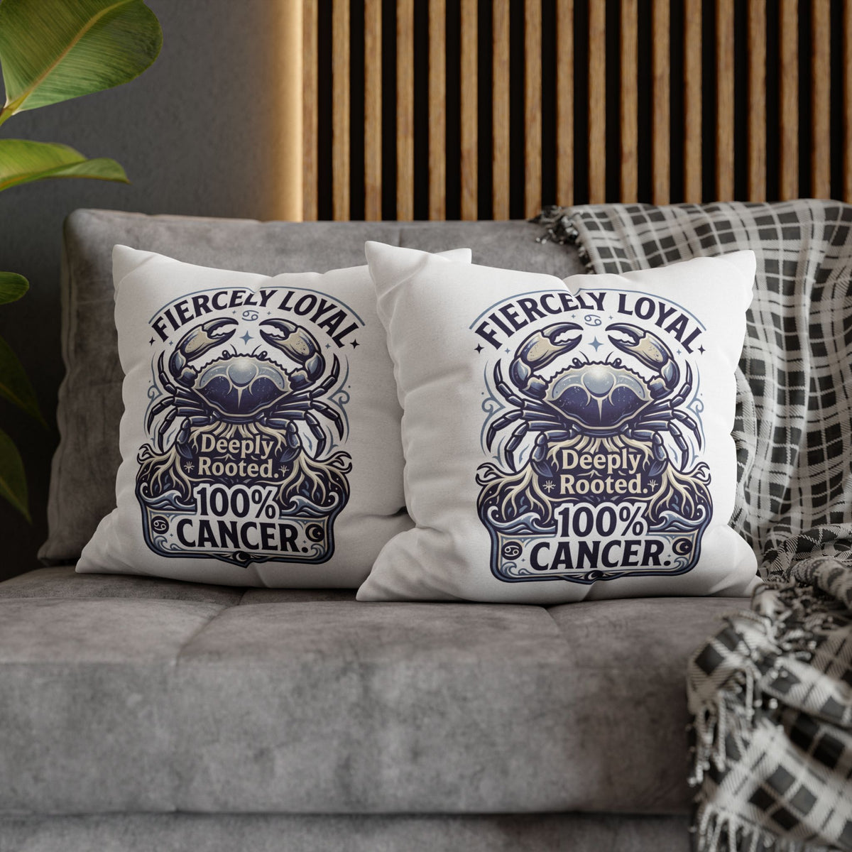 Cancer Zodiac Crab Pillowcase - "Fiercely Loyal, Deeply Rooted" Throw Pillow