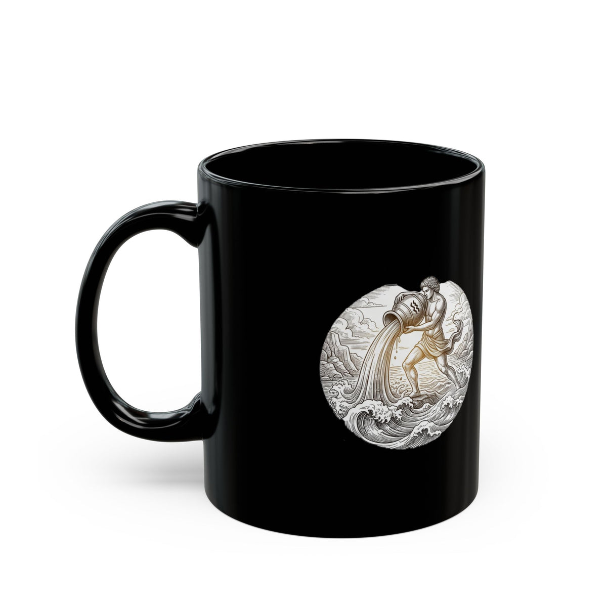 Aquarius Zodiac Astrology Aquarius Mug – Zodiac Water Bearer Black Ceramic Coffee Cup