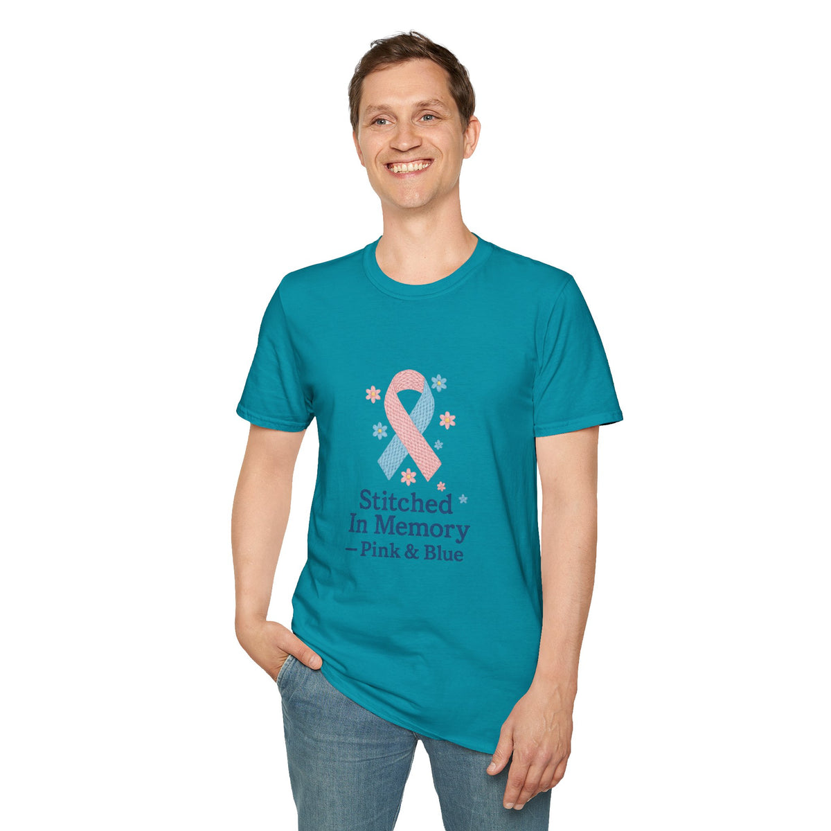 In Memory Pink & Blue Ribbon T-Shirt — "Stitched In Memory" Awareness Tee - Trending Now - October 2026