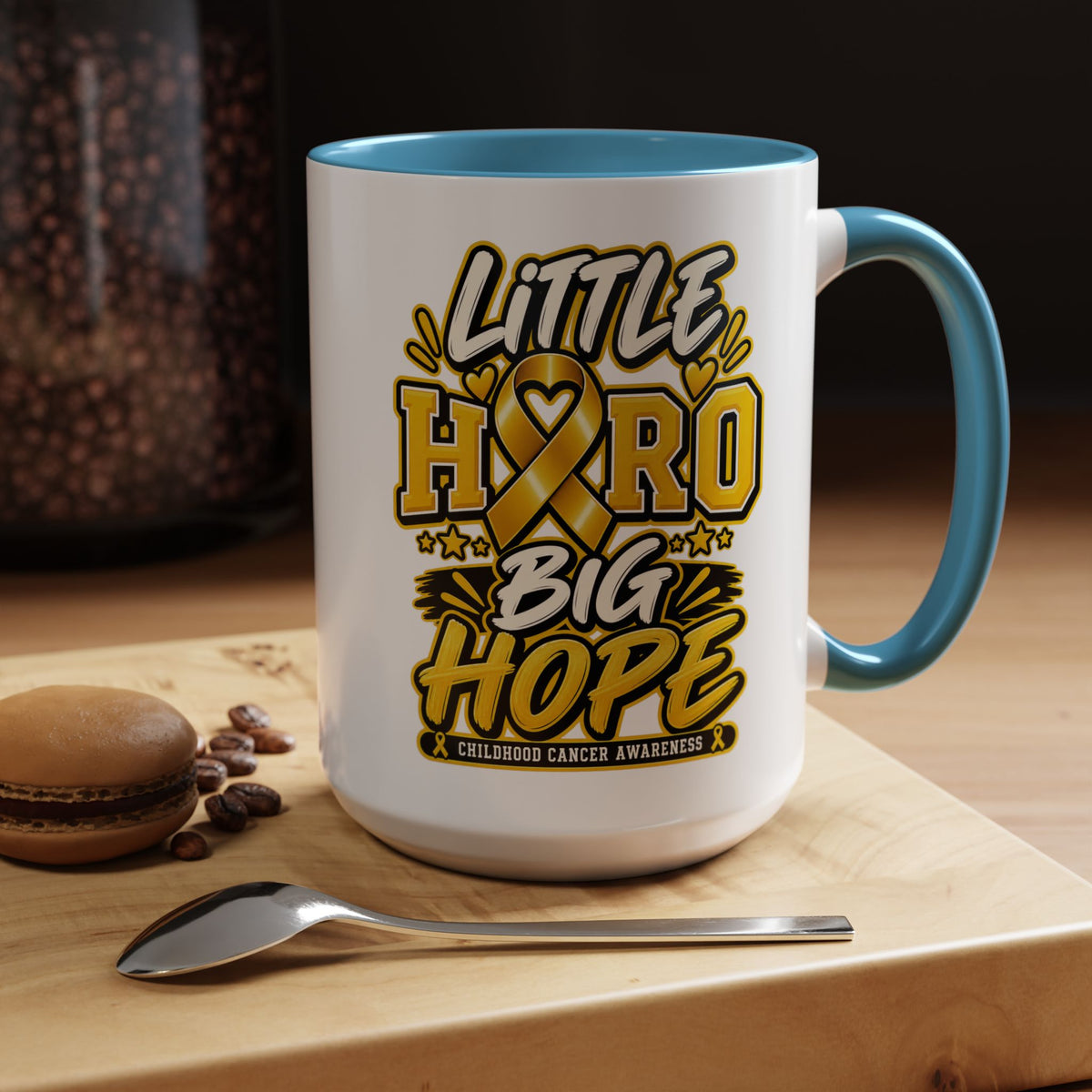 Little Hero Big Hope Coffee Mug — Childhood Cancer Awareness Accent Mug (11/15 oz)