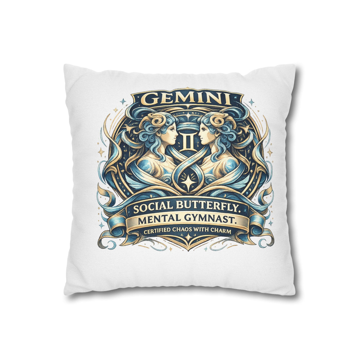 Gemini Zodiac Pillowcase — "Social Butterfly, Mental Gymnast" Decorative Throw Pillow