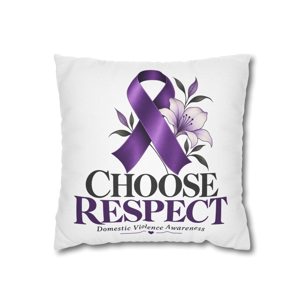Choose Respect Purple Ribbon Pillowcase — Domestic Violence Awareness Decorative Throw Pillow