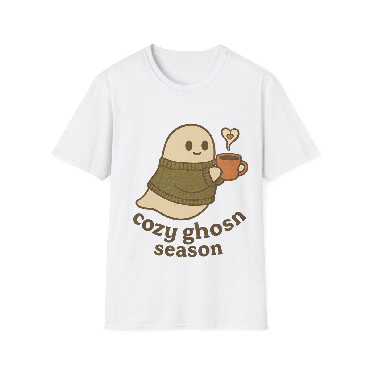 Cozy Ghost Season Graphic Tee, Cute Friendly Ghost Halloween Coffee T-Shirt - Trending Now - September 2026