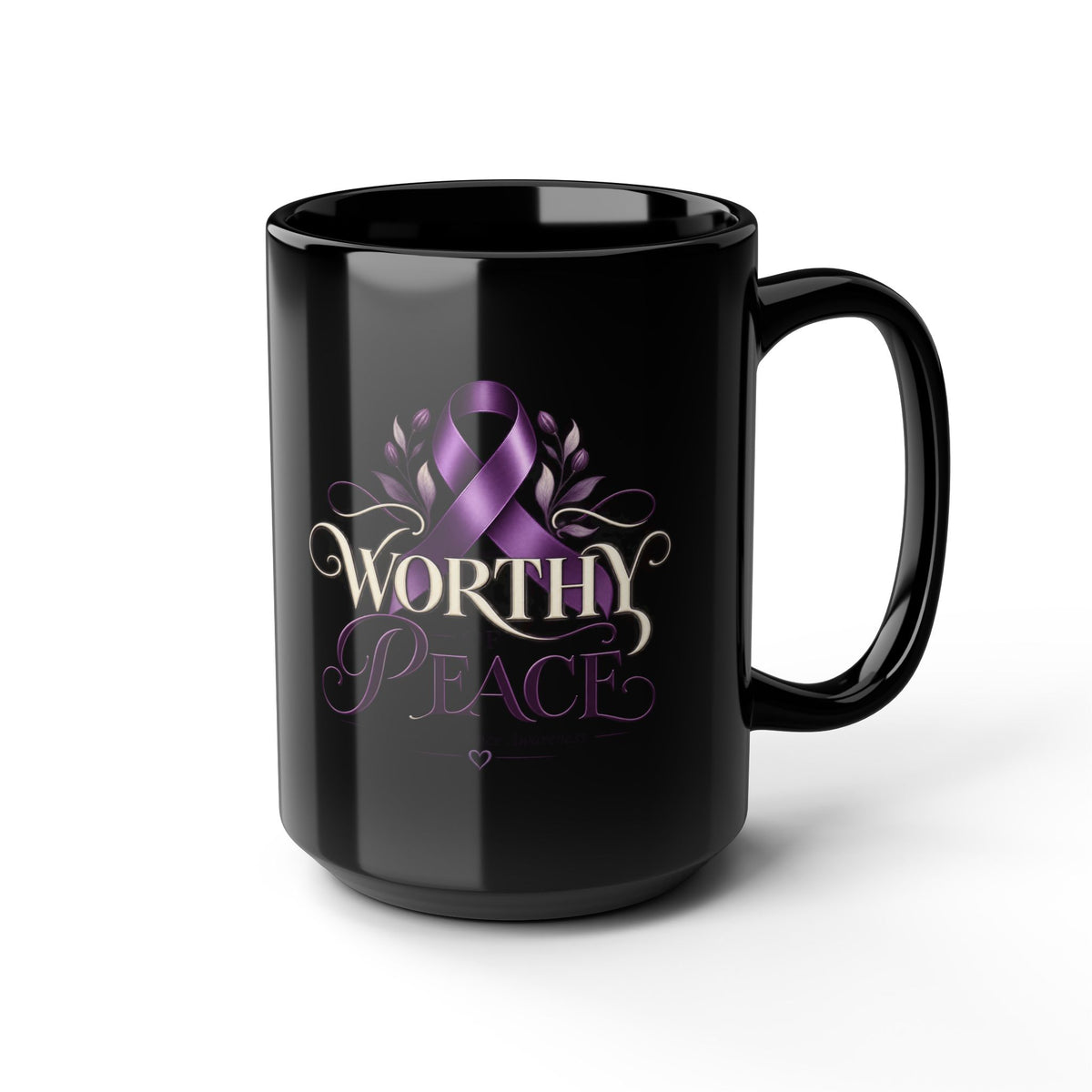 Worthy Peace Ribbon Black Mug —Domestic Violence Inspirational Awareness Coffee Cup (11oz & 15oz)