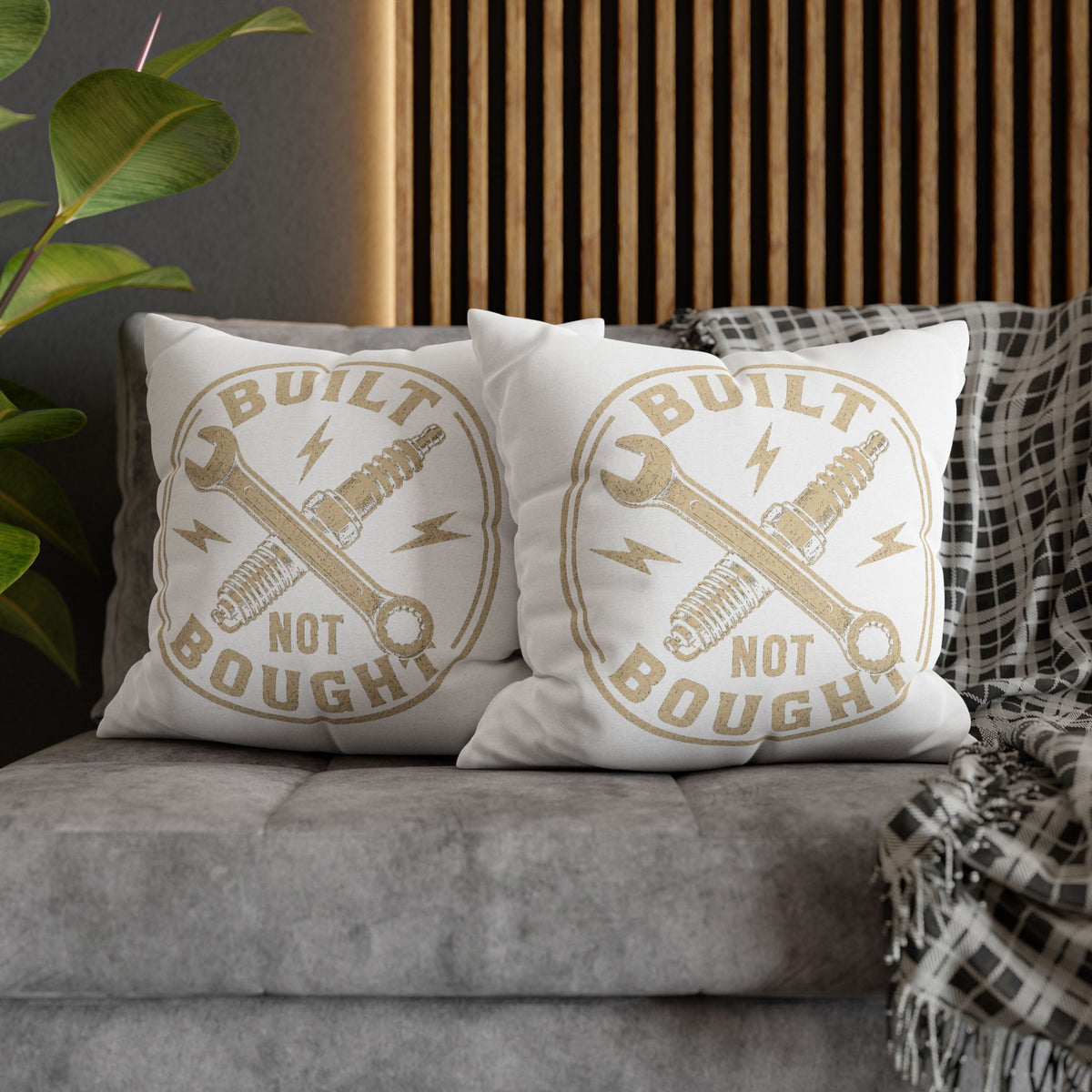 Built Not Bought Garage Milo Bailey Dog Dad Mom Pillowcase — Mechanic Tool Spark Plug Accent Pillowcase