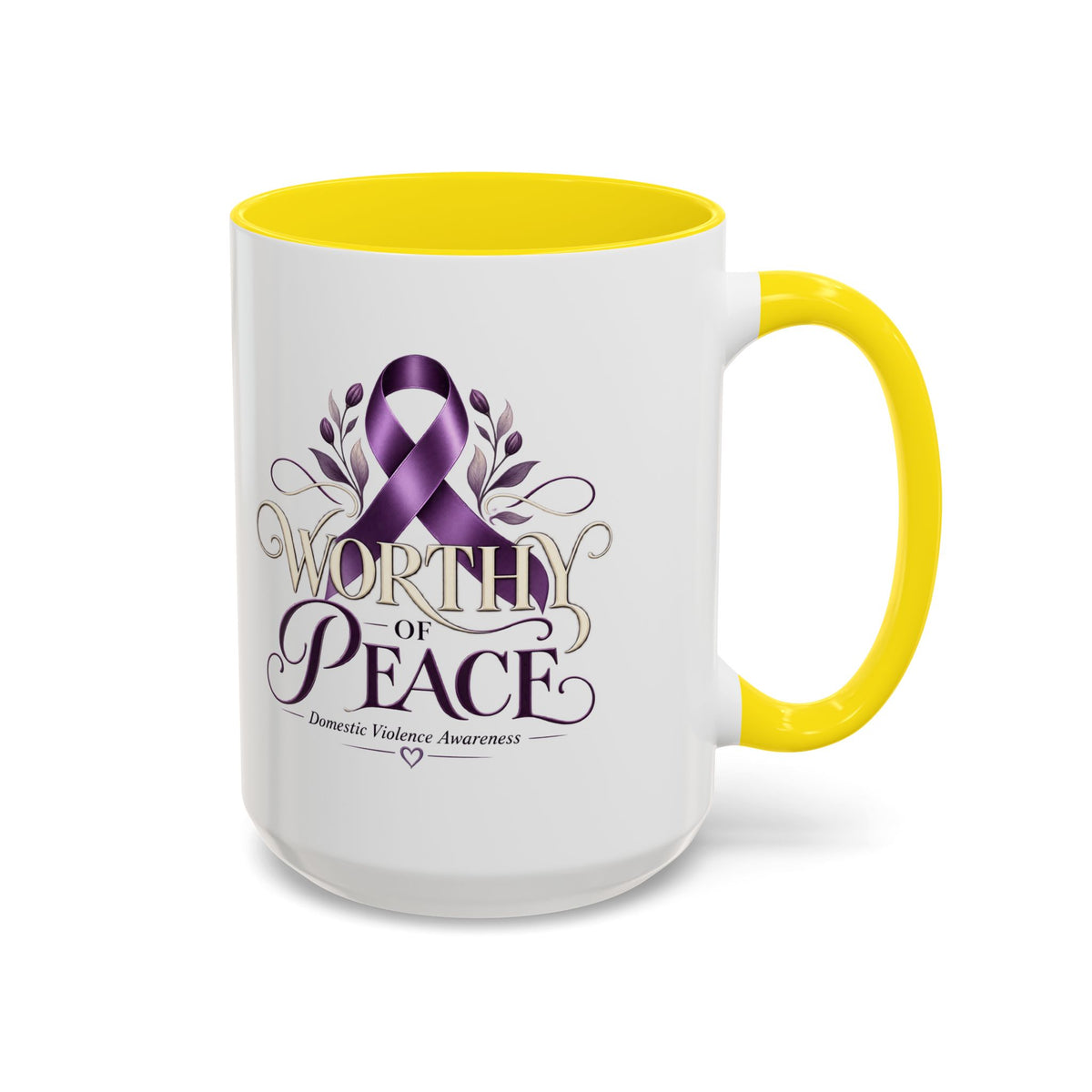 Worth of Peace Accent Coffee Mug — Domestic Violence Awareness Ribbon (11/15oz)