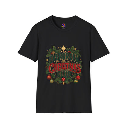 Evergreen Christmas Club T-Shirt — Vintage Holiday Pine & Ornaments Tee
